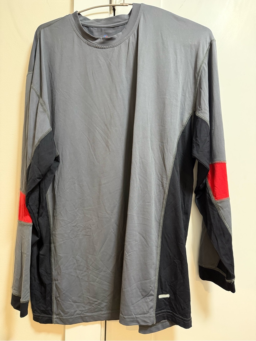 Russell Athletic Long Sleeve Dry Power Mens Shirt Size Large Gray With Red
